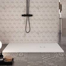 Carregar imagem no visualizador da galeria, Base para chuveiro em resina de mármore branco Star Passion com efeito de pedra de cimento.

