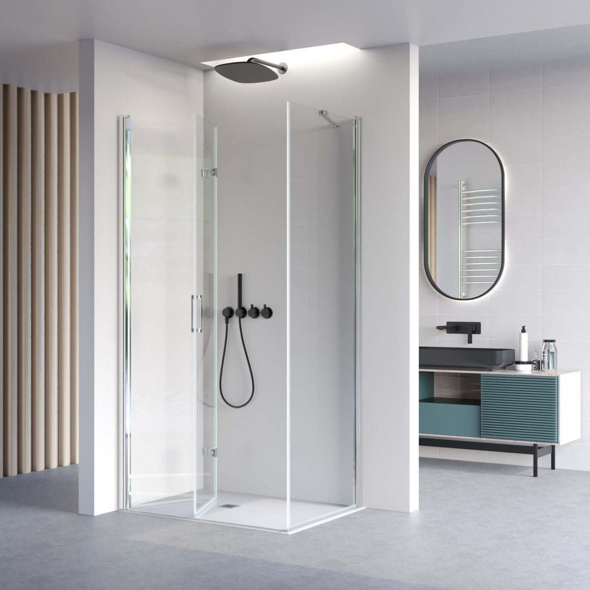 Porta Doccia 2 Lati Porta Pieghevole E Lato Fisso H195cm 6mm REA